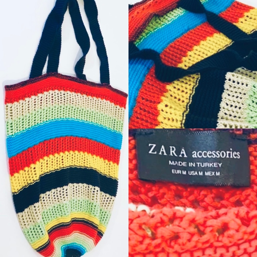 ZARA Rainbow Crochet Hobo Beach Bag